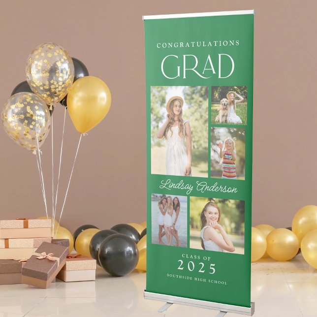 Modern Minimalist 5 Photo Congratulations Graduate Retractable Banner (Creator Uploaded)