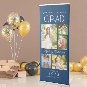 Modern Minimalist 5 Photo Congratulations Graduate Retractable Banner