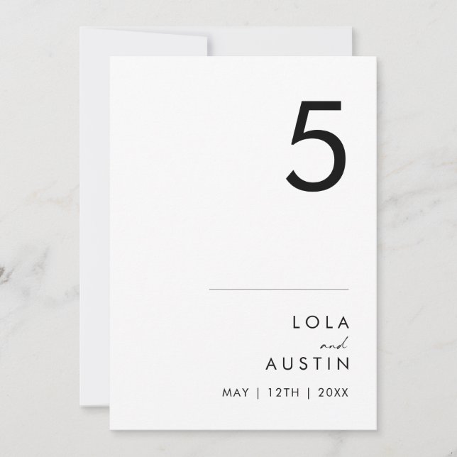 Modern Minimalist 5x7 Table Number (Front)