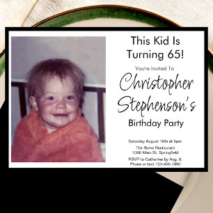 Modern Minimalist 65th Birthday Photo Invitation