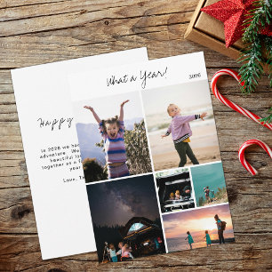 Modern Minimalist 6 Photo Collage Year in Review Holiday Card