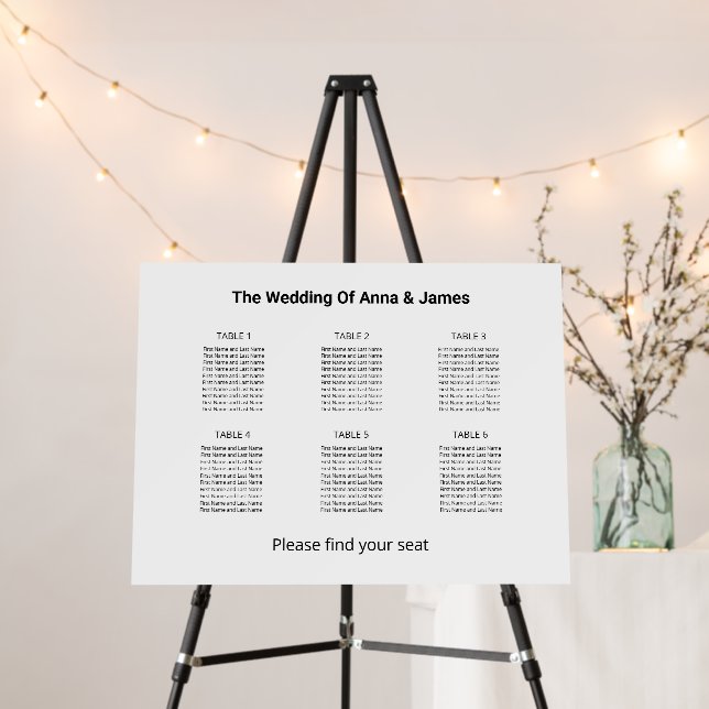 Modern Minimalist 6 Table Seating Chart Foam Board (In Situ (Stand))