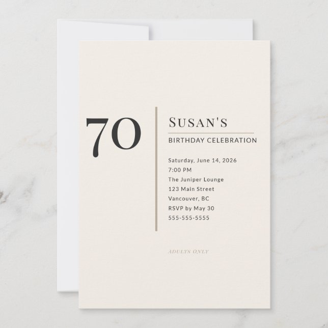 Modern Minimalist 70th Adult Birthday Celebration Invitation (Front)