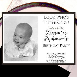 Modern Minimalist 74th Birthday Photo Invitation 
