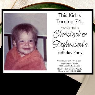 Modern Minimalist 74th Birthday Photo Invitation 