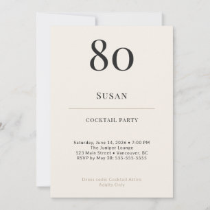 Modern Minimalist 80th Birthday Cocktail Party Invitation