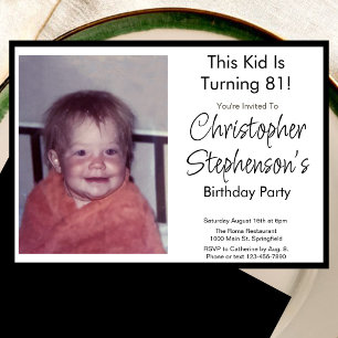 Modern Minimalist 81st Birthday Photo Invitation