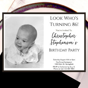 Modern Minimalist 86th Birthday Photo Invitation