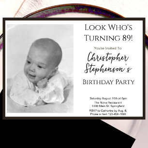 Modern Minimalist 89th Birthday Photo Invitation 