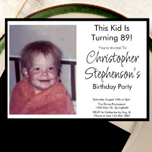 Modern Minimalist 89th Birthday Photo Invitation 