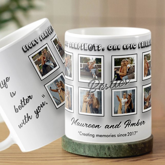 Modern Minimalist 8 Photo Best Friend Personalized Coffee Mug (Creator Uploaded)