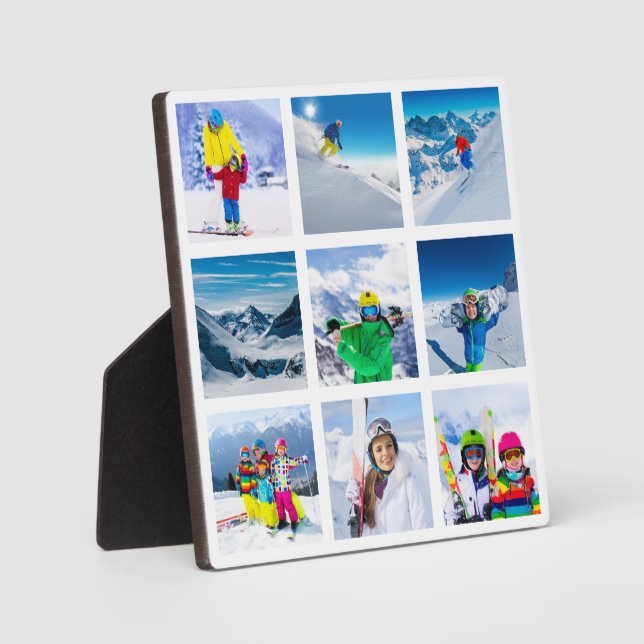 Modern Minimalist 9 Photo Grid Collage Plaque (Front)