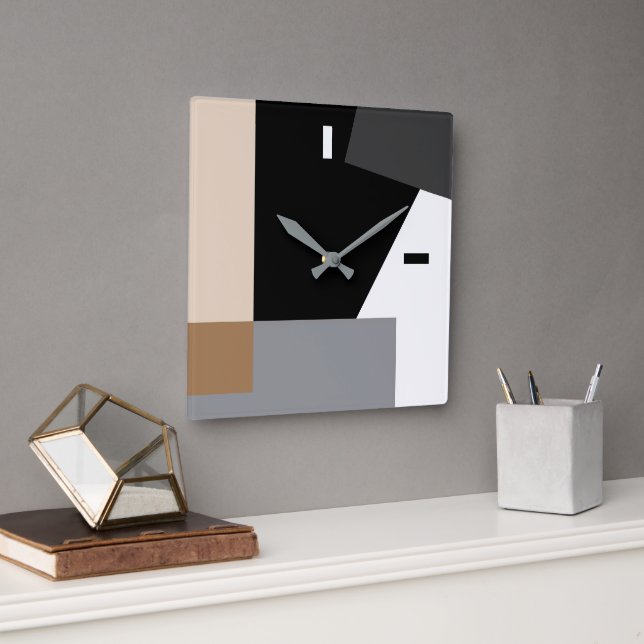 Modern Minimalist Abstract Blocks Art Pattern Square Wall Clock (Office)