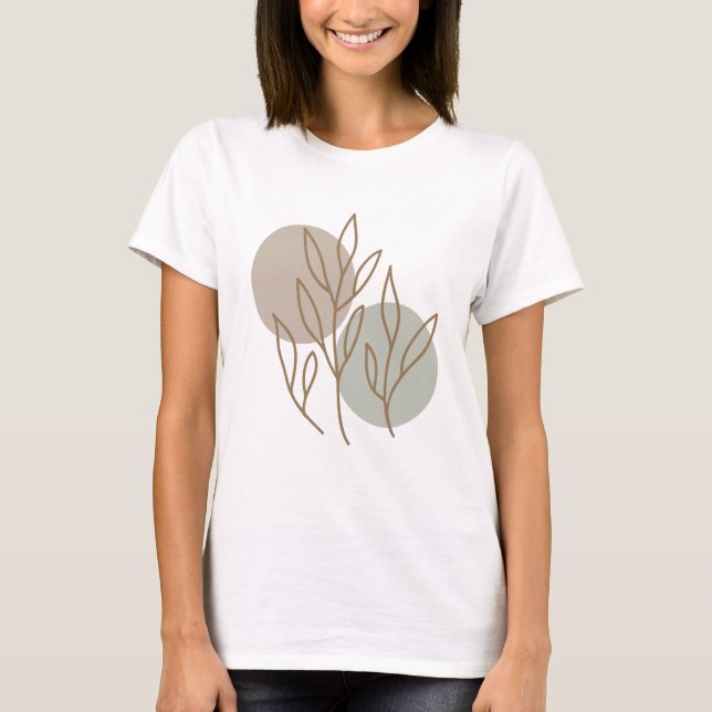 Modern Minimalist Abstract Floral Line Art Drawing T-Shirt (Front)