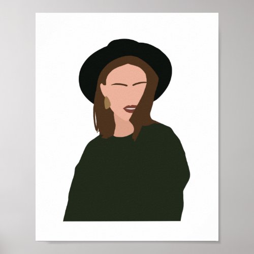 Modern Minimalist Abstract Girl in Hat Poster