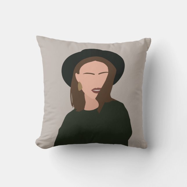 Modern Minimalist Abstract Girl in Hat Throw Pillow (Front)