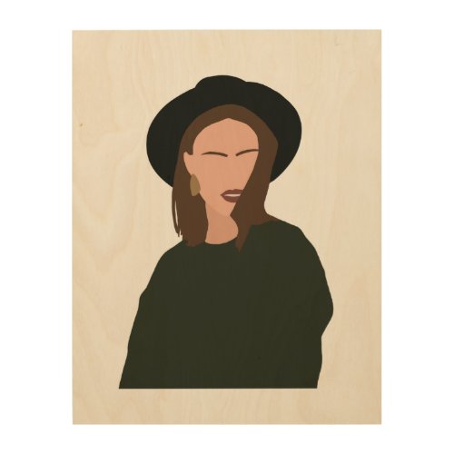 Modern Minimalist Abstract Girl in Hat  Wood Wall Art