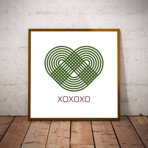 Modern Minimalist Abstract Heart in Olive Poster