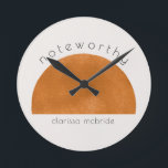 Modern Minimalist Abstract Sun Personalized  Round Clock<br><div class="desc">design features a modern abstract brilliant sun shape with the word Noteworthy in a modern typography block script.  Easily customize your name of choice.  Ideal keepsake and memories gift for all occasions.</div>