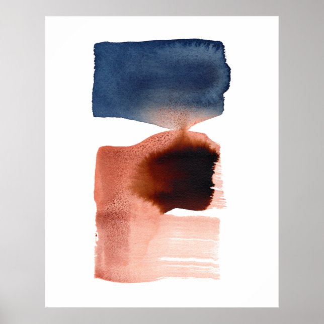Modern Minimalist Abstract Watercolor blue sepia Poster (Front)