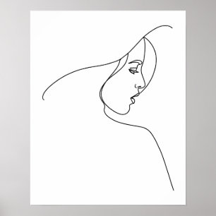 Modern Minimalist Abstract Woman In Hat Line Art Poster
