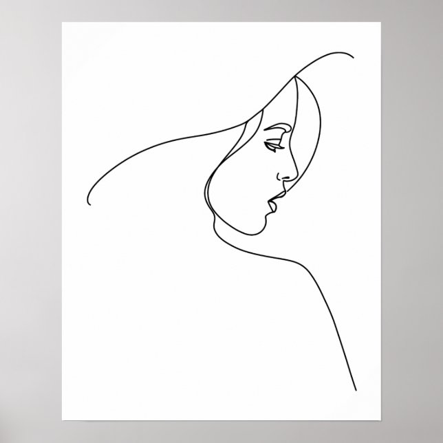 Modern Minimalist Abstract Woman In Hat Line Art Poster (Front)