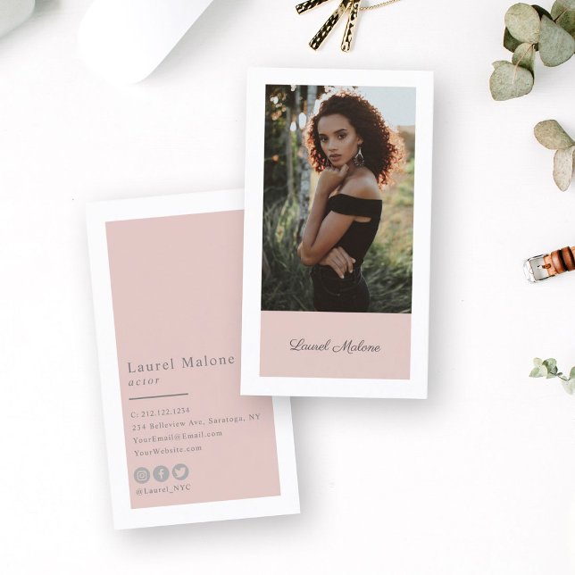 Modern Minimalist Actor Model Social Media Pink Business Card (Creator Uploaded)