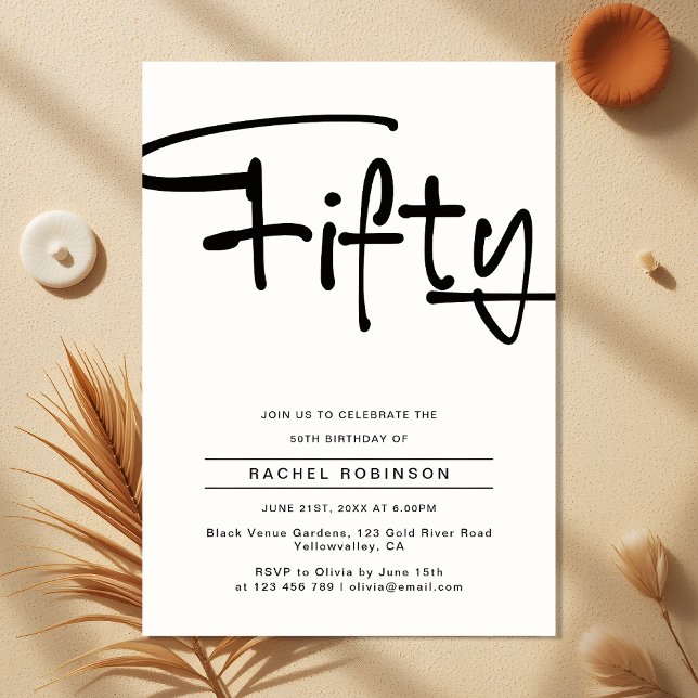 Modern Minimalist Adult Fifty 50th Birthday Party Invitation (Creator Uploaded)