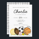 Modern Minimalist All Star Sports birthday Party Invitation<br><div class="desc">Minimal Sports theme invitation. This adorable invite features minimalist graphics. The text is fully customizable. You can change colors and styles of fonts.</div>