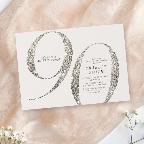 Modern minimalist all white party 90th birthday invitation