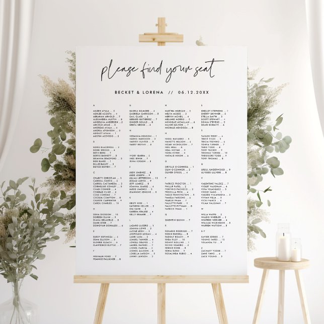 Modern Minimalist Alphabetical Seating Chart Sign (Creator Uploaded)
