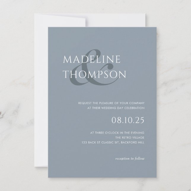 Modern Minimalist Ampersand Pale Blue Wedding Invitation (Front)