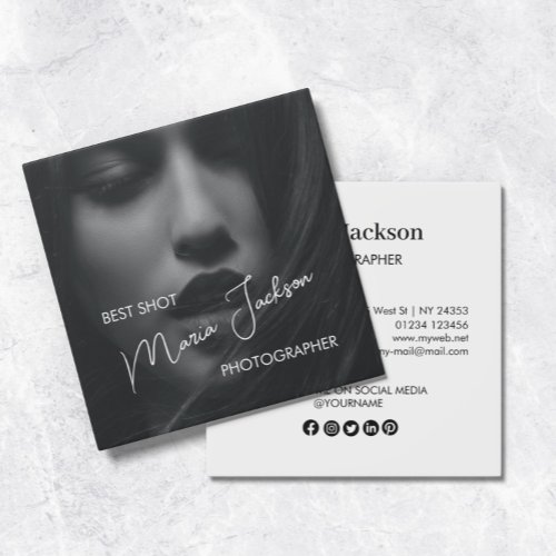 Modern minimalist and simple photographers square business card