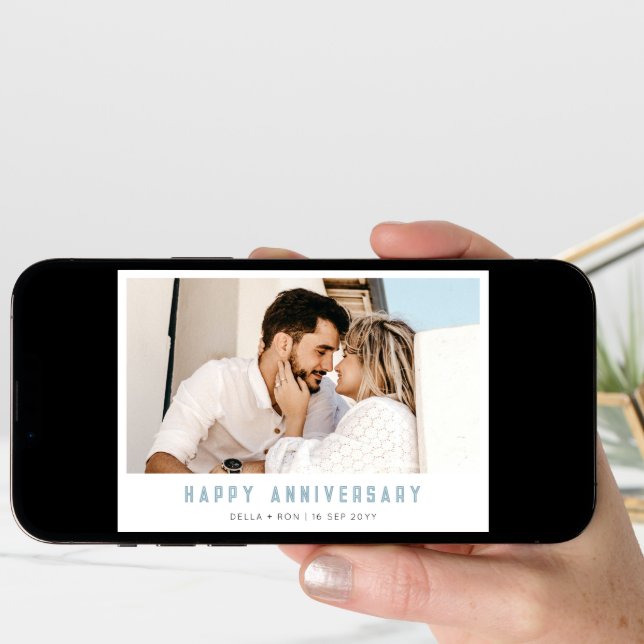 Modern Minimalist Anniversary Photo Greeting Card (Front Digital)