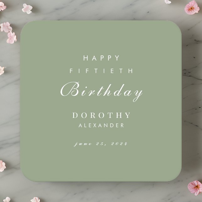 Modern Minimalist ANY Milestone Adult Birthday Square Paper Coaster (Creator Uploaded)