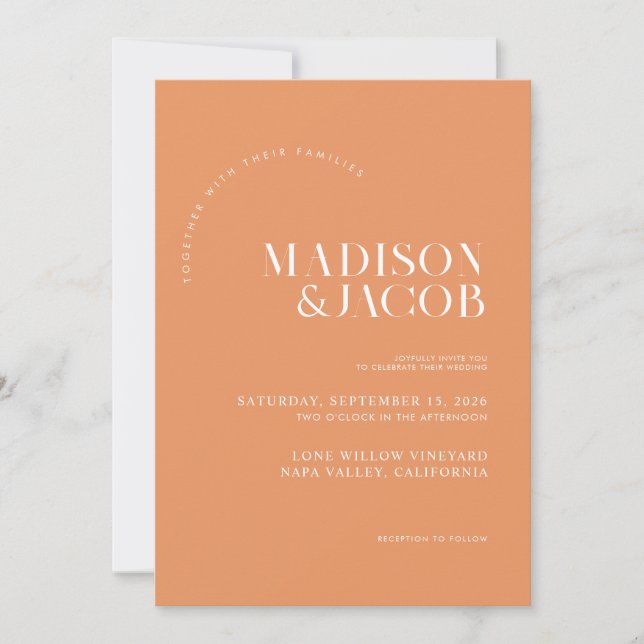 Modern Minimalist Apricot Crush Wedding Invitation (Front)