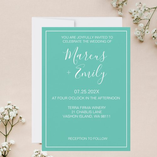 Modern Minimalist Aqua  White Wedding  Invitation