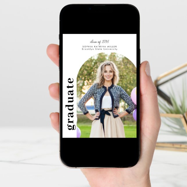 Modern Minimalist Arch 2 Photo Graduate Graduation Announcement (Front Digital)