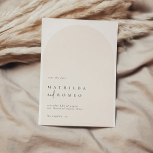 Modern minimalist arch beige wedding save the date invitation