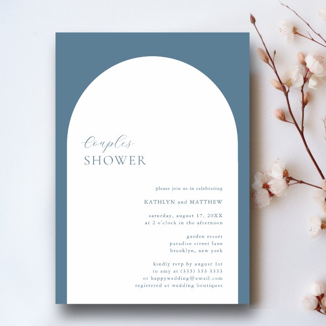 Modern Minimalist Arch Dusty Blue Couples Shower Invitation (Creator Uploaded)