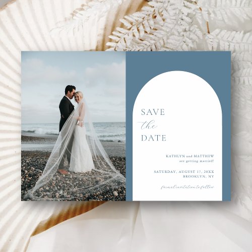 Modern Minimalist Arch Dusty Blue Save The Date Magnetic Invitation