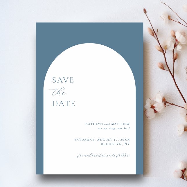 Modern Minimalist Arch Dusty Blue Wedding Save The Date (Creator Uploaded)
