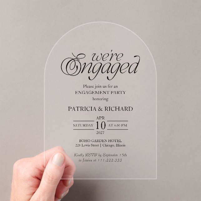 Modern Minimalist Arch Engagement Party Acrylic Invitations (Insitu (Handheld))