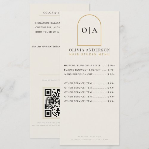 Modern Minimalist Arch Gold Hair Price Services Menu