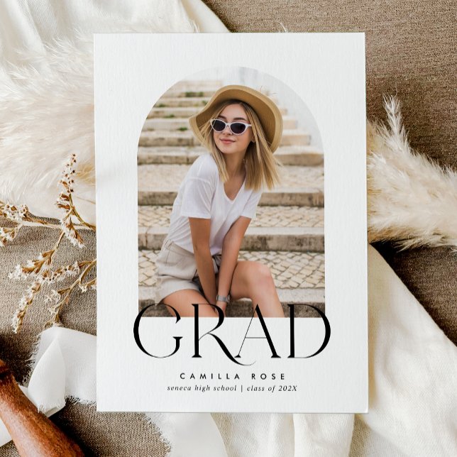 Modern Minimalist Arch Graduation Photo Invitation (Black and White Modern Minimalist Arch Graduation Photo Invitation)