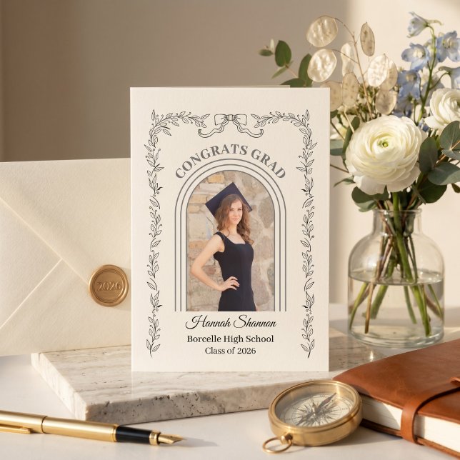 Modern Minimalist Arch Photo Class of 2026 Announcement (Modern Minimalist Arch Photo Graduation Announcement Card 2026)