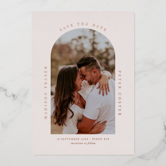 Modern minimalist arch photo Foil Invitation (Front)