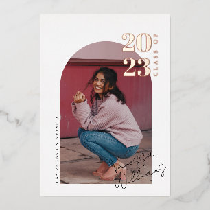 Modern Minimalist Arch Photo Graduation Party  Foil Invitation