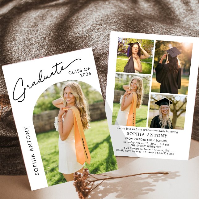 Modern Minimalist Arch Photo Graduation Party Invitation (Creator Uploaded)