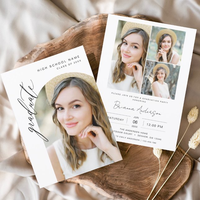 Modern Minimalist Arch Photo Graduation Party Invitation (Creator Uploaded)